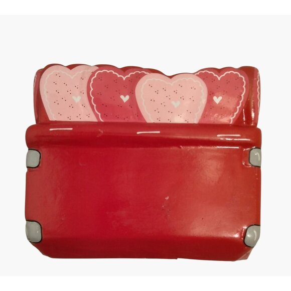 Happy Valentines Day Red Truck Planter Ceramic  Flower Pot - Picture 3 of 7